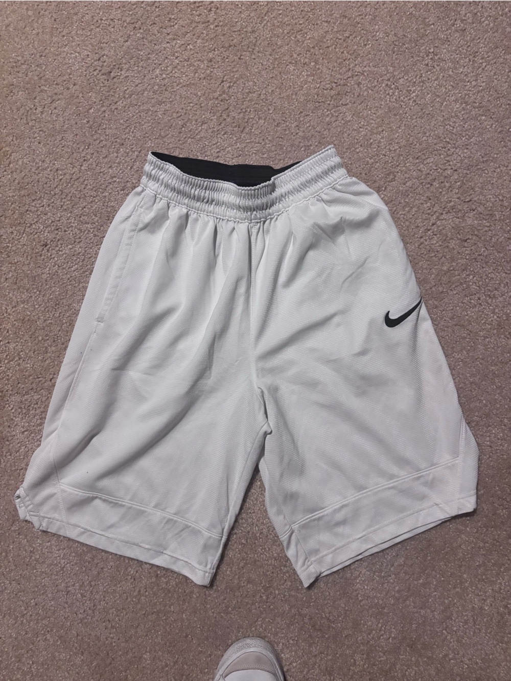 Nike White Kids Athletic Shorts with Black Swoosh